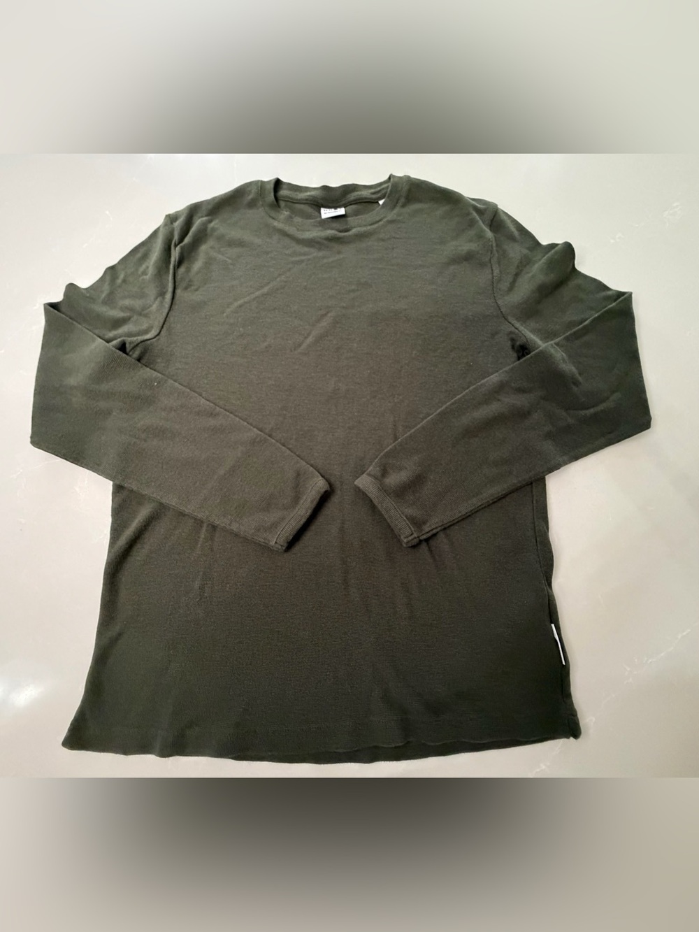 NN.07 Clive Long Sleeve Waffle Knit Lightweight Thermal Tee Olive Green, Large